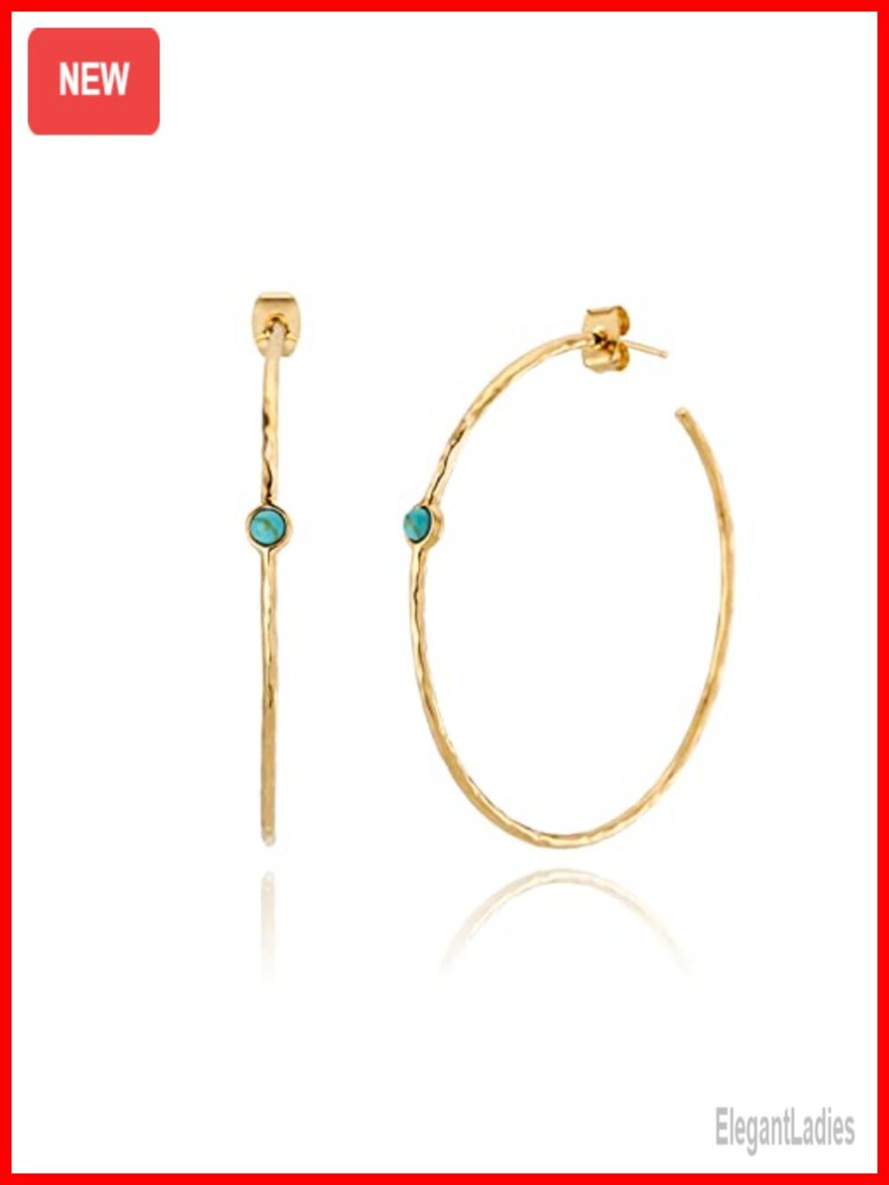 14K Gold-Plated Dainty Hoop Earrings with Simulated Blue Turquoise